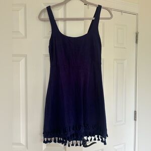 Lulus Feel the Sunshine Navy Blue Tassel Mini Dress